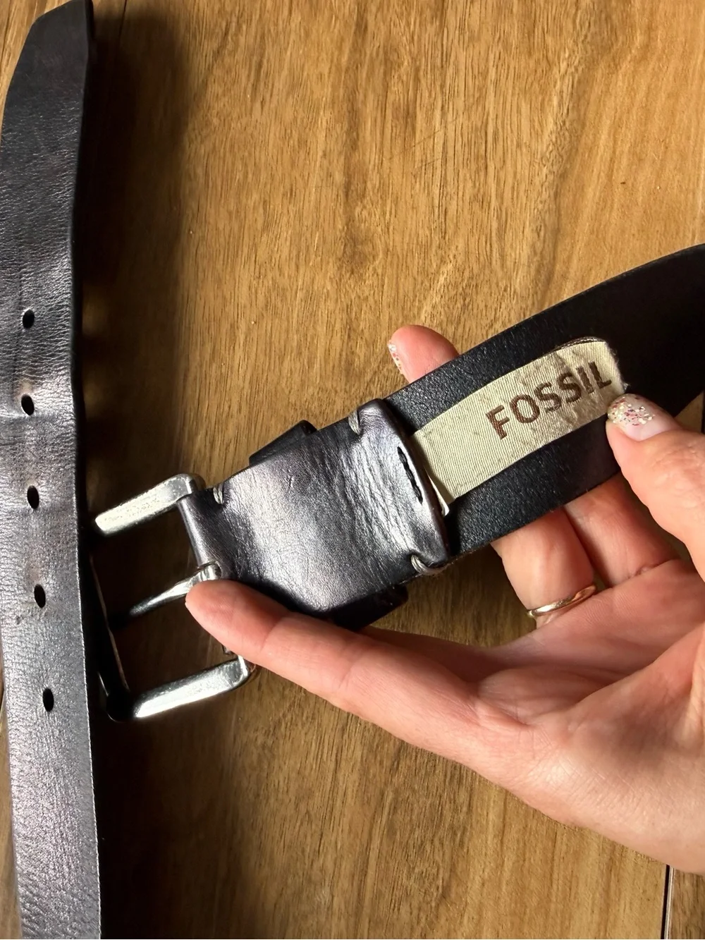 Fossil Genuine Leather Belt Size 32 Dark Brown Gunmetal Buckle